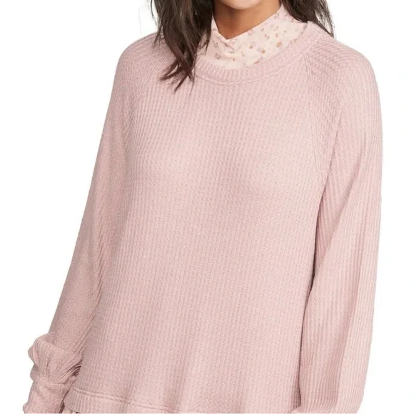 FREE PEOPLE: Sweet Escape Thermal Waffle Knit Layered Floral Chiffon Dress..NWT - Picture 2 of 11